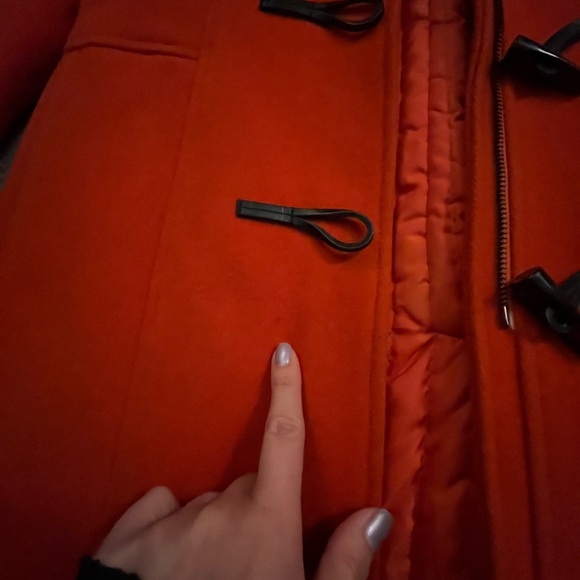 Women's Orange Toggle Coat with Faux Fur Collar - Picture 5 of 8